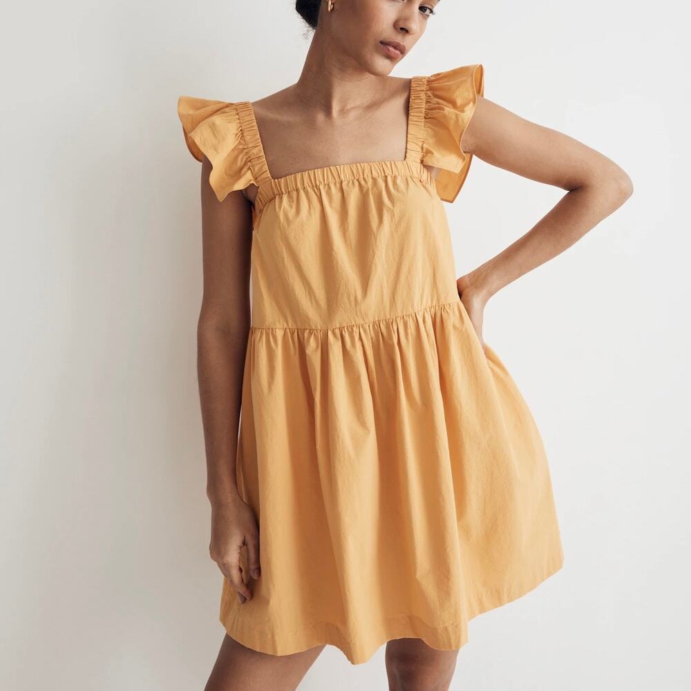MADEWELL Flutter Sleeve Square Neck Mini Dress Marigold XXS